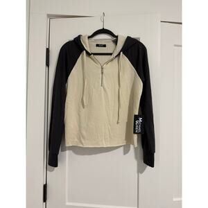 $136 New Michael Lauren Half Zip Pullover Hoodie - Charcoal Ivory - Small